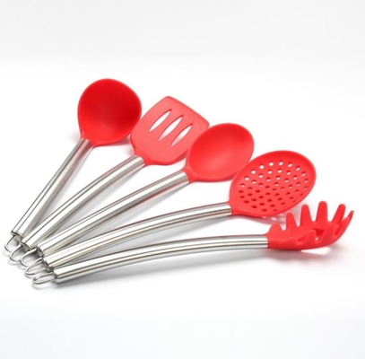 5 conjuntos de ferramentas da cozinha do silicone dos grupos dos PCes com punho de aço inoxidável