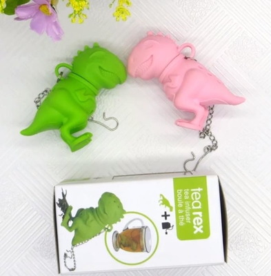 O dinossauro deu forma ao saquinho de chá livre do silicone do projeto BPA FDA com pacote da caixa