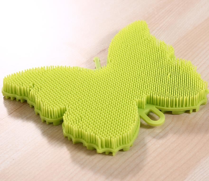 Escova da lavagem do silicone do produto comestível da forma da borboleta para pratos e o fruto de limpeza
